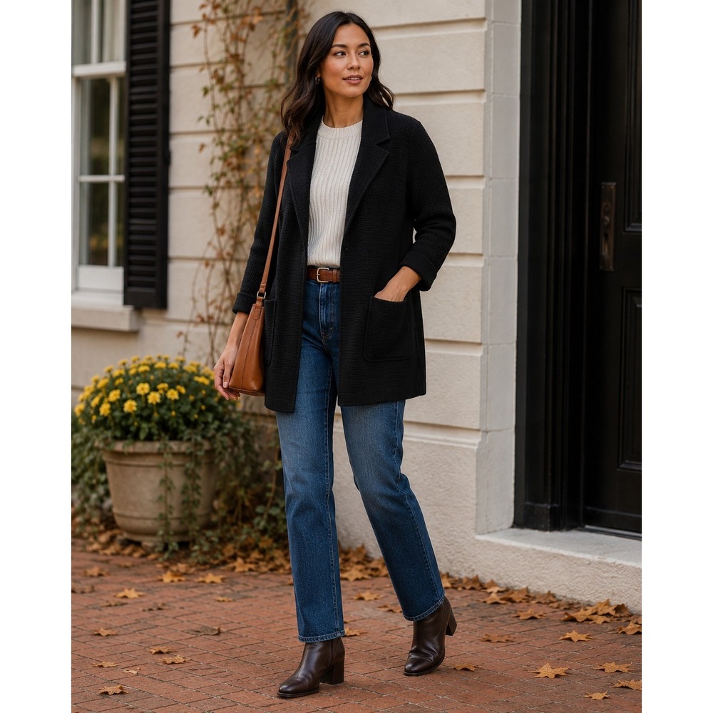 J.Crew Small Wool Blend Cardigan Sweater Jacket Black Classic Preppy Layering